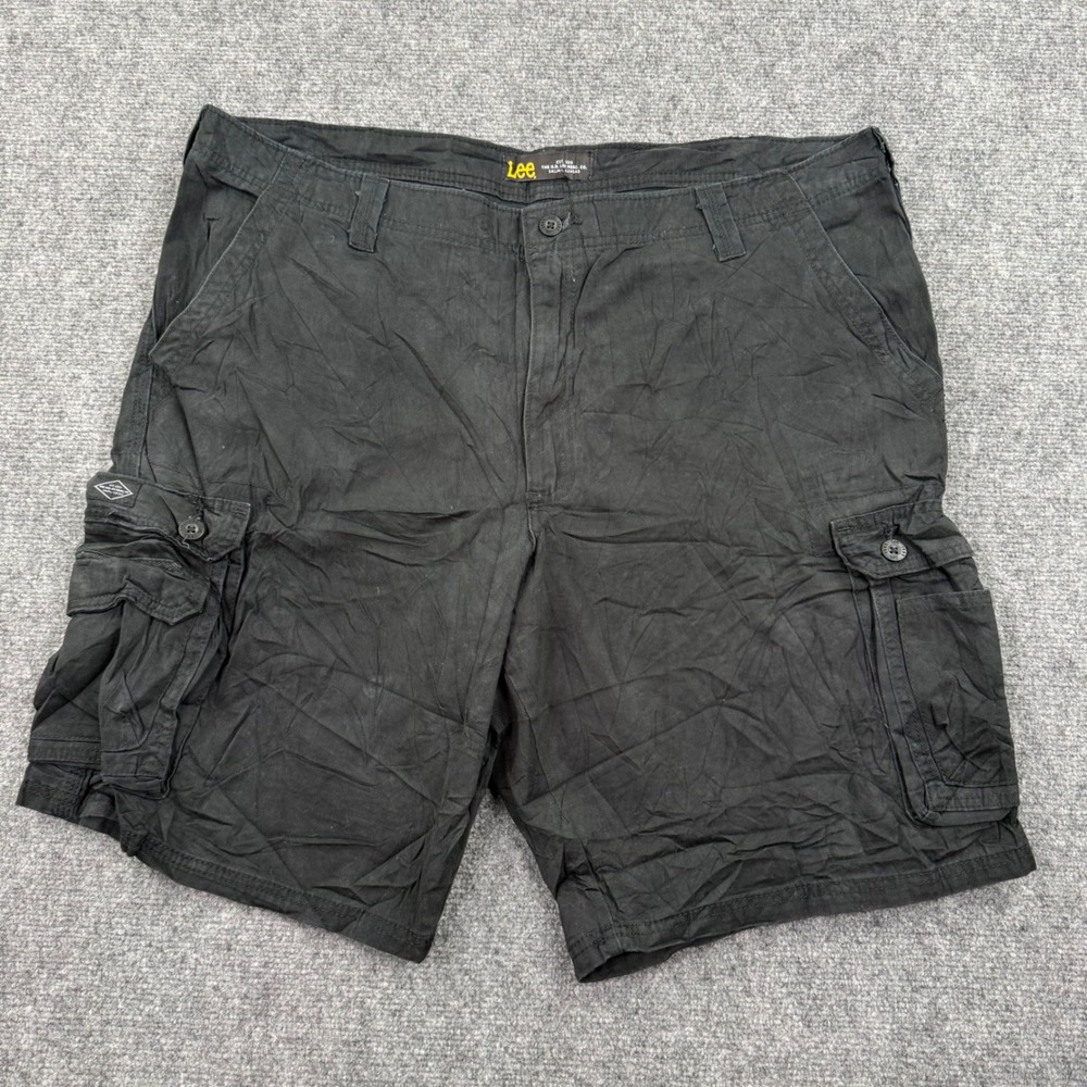 Lee Cargo Shorts 42 Black Cotton Multi Pocket Relaxed Utility Mens